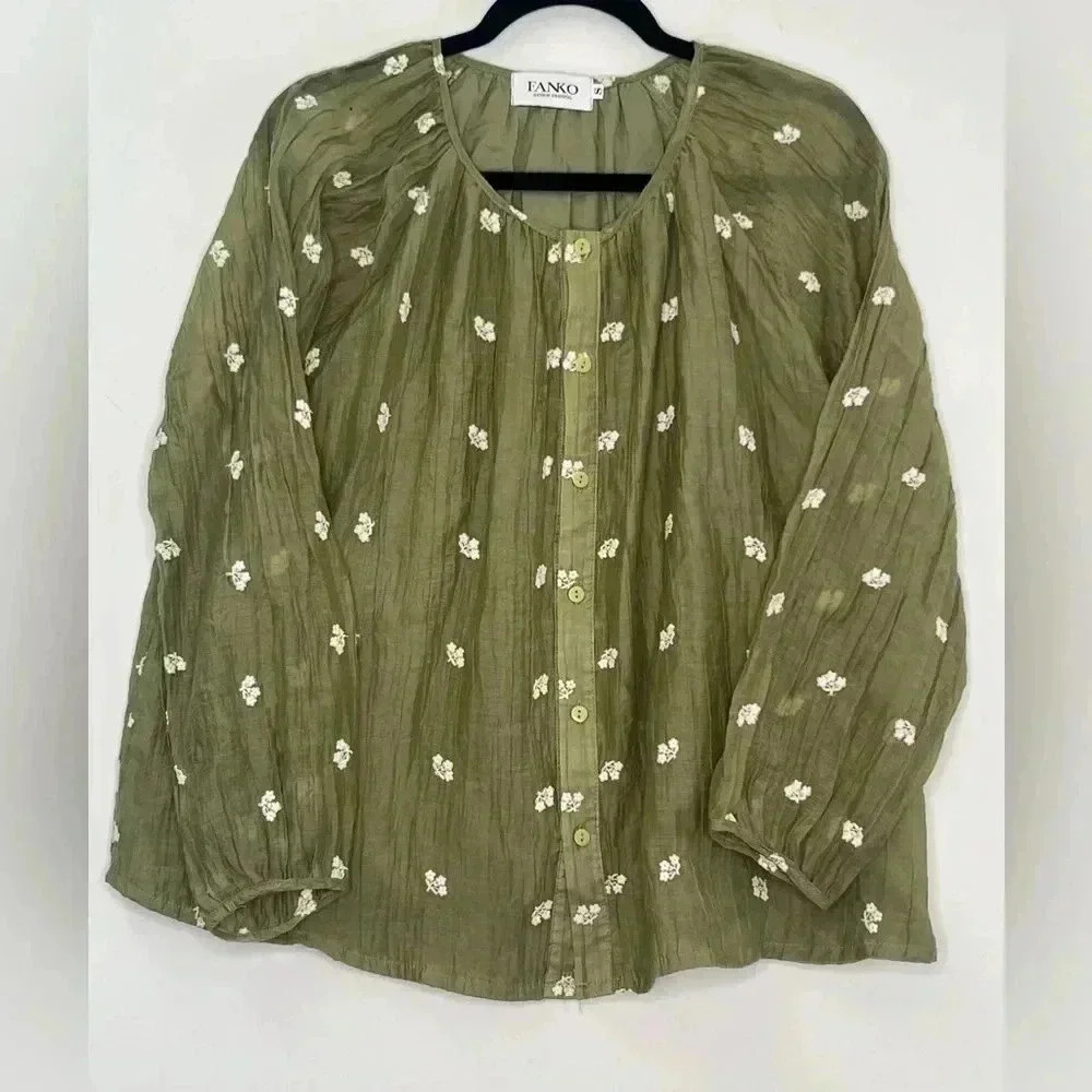 Fanko Design Original Embroidered Long Sleeves Oversized Top Sz S